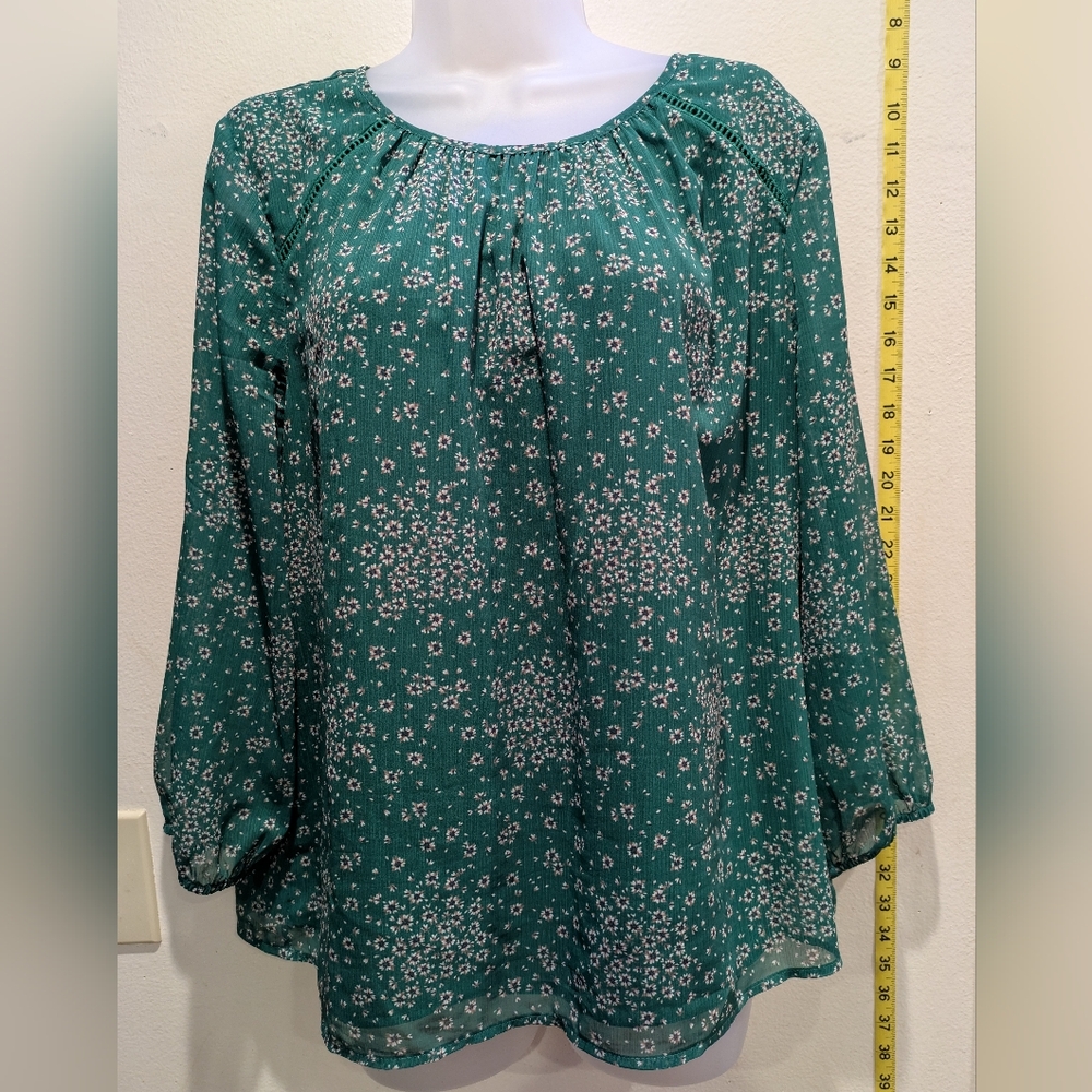Les Serein Elegant Green Floral Blouse Size Large